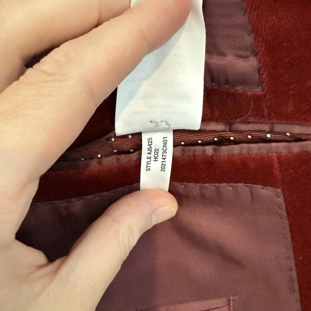 JCrew Mens Ludlow Velvet Blazer Dinner Jacket 42L Slim Burgundy PRISTINE